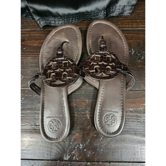 EUC Tory Burch Miller Dark Brown Croc Embossed Thong Sandal/Sz. 7.5M - Picture 7 of 11